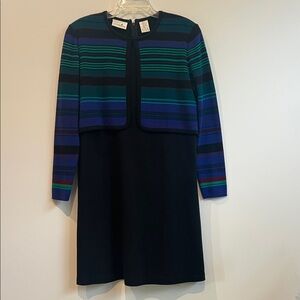 Chic Black Dress with Striped Sleeves